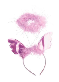Diadeem Engelenvleugels + aureool roze
