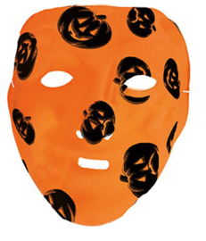 Oranje masker met zwarte pompoenen