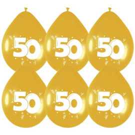 Ballonnen 50 jaar goud - 6 stuks - 12"/30 cm