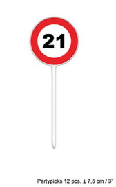 Cocktailprikkers / kaasprikkers verkeersbord 21 jaar (84408E)