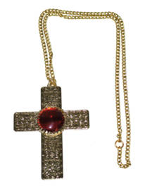 Gouden ketting Kruis met rode steen