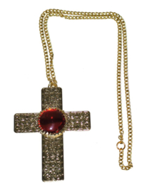 Gouden ketting Kruis met rode steen (53137E)