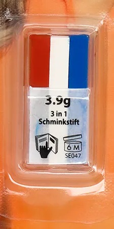 Schminkstift / schminkstick / paintstick rood/wit /blauw 1,5 cm breed