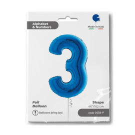 Cijfer 3 - 100 cm Blauw
