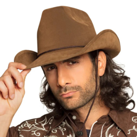 Cowboyhoed  leatherlook  bruin met koord