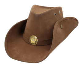 Cowboyhoed  leatherlook  bruin met ster en drukknoppen