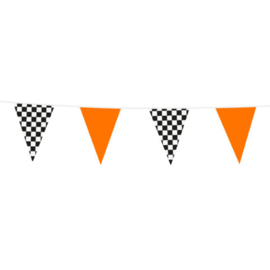 Vlaggenlijn Racing/Finish - zwart/wit/oranje 10 meter