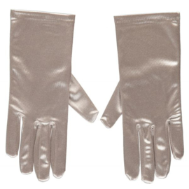 Satijnen gala handschoenen 20 cm zilver (22613A}