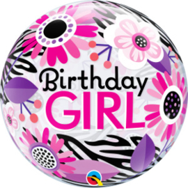 Bubble Birthday Girl Floral Zebra Stripes (13738Q)