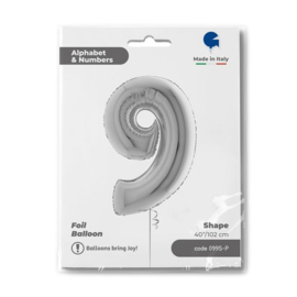 Cijfer 9 - 100 cm Zilver