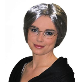 Pruik grootmoeder/oma grijs met knotje