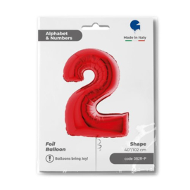 Cijfer 2 - 100 cm Rood
