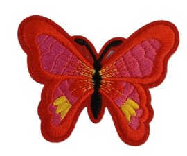 Embleem / applicatie Rood/roze/gele vlinder - 7 x 5,5 cm