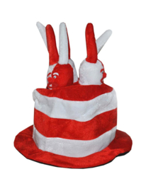 Hoed met konijntjes rood /wit (62392E)