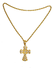 Gouden ketting Kruis en zilveren inleg  (53446E)