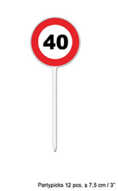 Cocktailprikkers / kaasprikkers verkeersbord 40 jaar (84410E)