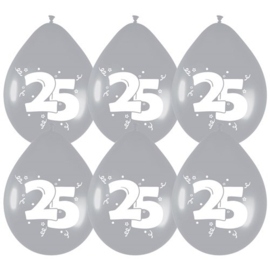 Ballonnen 25 jaar zilver - 6 stuks - 12"/30 cm