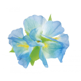 Haarclip bloem Hibiscus blauw/wit (52379B)