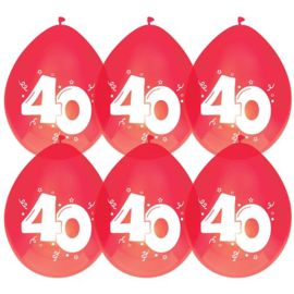 Ballonnen 40 jaar robijn rood - 6 stuks - 12"/30 cm