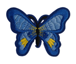 Embleem / applicatie Blauw/gele vlinder - 7 x 5,5 cm