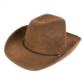 Cowboyhoed  leatherlook  bruin met koord
