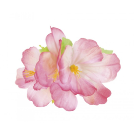Haarclip bloem Hibiscus roze/wit (52379B)