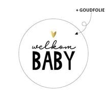Stickers | Welkom baby | Wit met goud hartje | 10 stuks