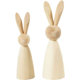 Houten paashaasjes | 2 stuks | 12 en 14 cm