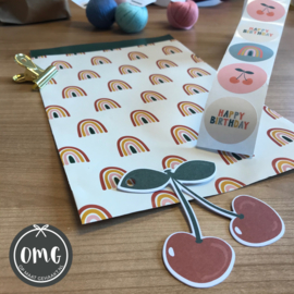 Stickers | Happy birthday, kersje en regenboogje | 10 stuks