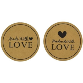 Stickers | Handmade with love | Kraft | 12 stuks
