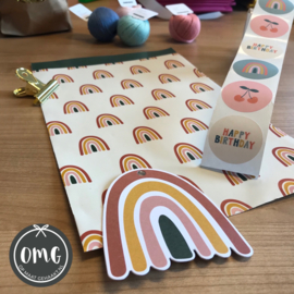 Stickers | Happy birthday, kersje en regenboogje | 10 stuks