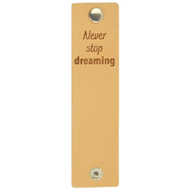 Durable | Leren label met drukknoop | 12 x 3 cm | 2 stuks | Never stop dreaming