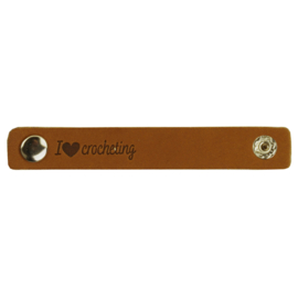 Durable | Leren label met drukknoop | 10 x 1.5 cm | 2 stuks | I love crocheting