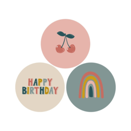 Stickers | Happy birthday, kersje en regenboogje | 10 stuks