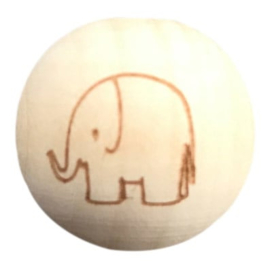 Blanke houten kralen | Rond met olifantje | 5 stuks | 20 mm
