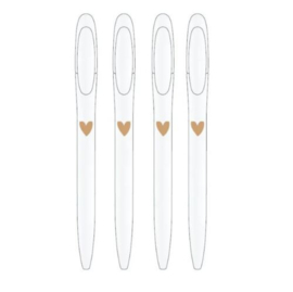 Pennen | Stationery & Gift | Wit met gouden hartje | 4 stuks