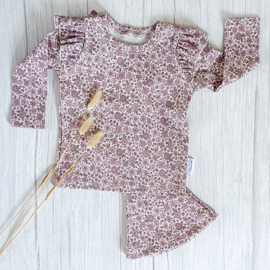 Flared Pants Rib Jersey Paarse Bloemetjes