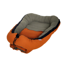 Babynestje Wafel Cognac/Gewassen Katoen Legergroen