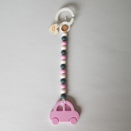 Speelkoord Babyroze/Donkergrijs/Wit / Auto