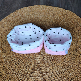 Set commodemandje Wafel Roze/Dots Wit/Zwart Vierkant Small&Medium