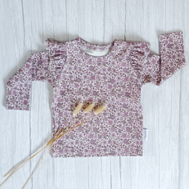 Ruffle Longsleeve Rib Jersey Paarse Bloemetjes