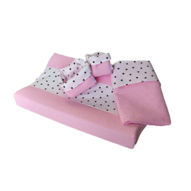 Aankleedkussenhoes Wafel Roze/Katoen Dots Wit/Zwart