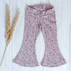 Flared Pants Rib Jersey Paarse Bloemetjes