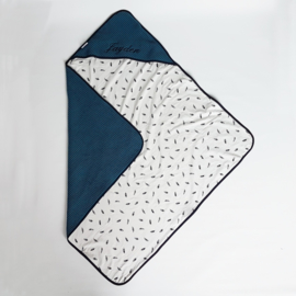 Omslagdoek Tricot Veertjes Zwart/Gebroken Wit/Wafel Petrol