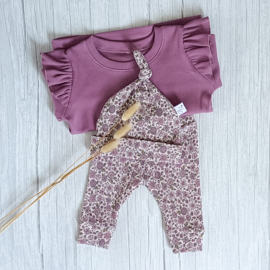 Cuffed Legging Rib Jersey Paarse Bloemetjes