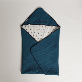 Omslagdoek Tricot Veertjes Zwart/Gebroken Wit/Wafel Petrol