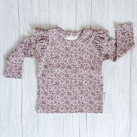 Ruffle Longsleeve Rib Jersey Paarse Bloemetjes