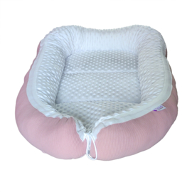 Babynestje Ottoman Rib Jersey  Oudroze/Minky Fleece Wit