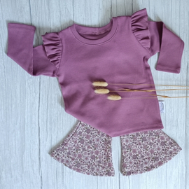 Flared Pants Rib Jersey Paarse Bloemetjes