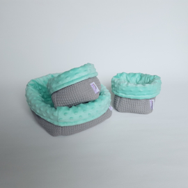 Commodemandje Wafel Lichtgrijs/Minky Fleece Mint